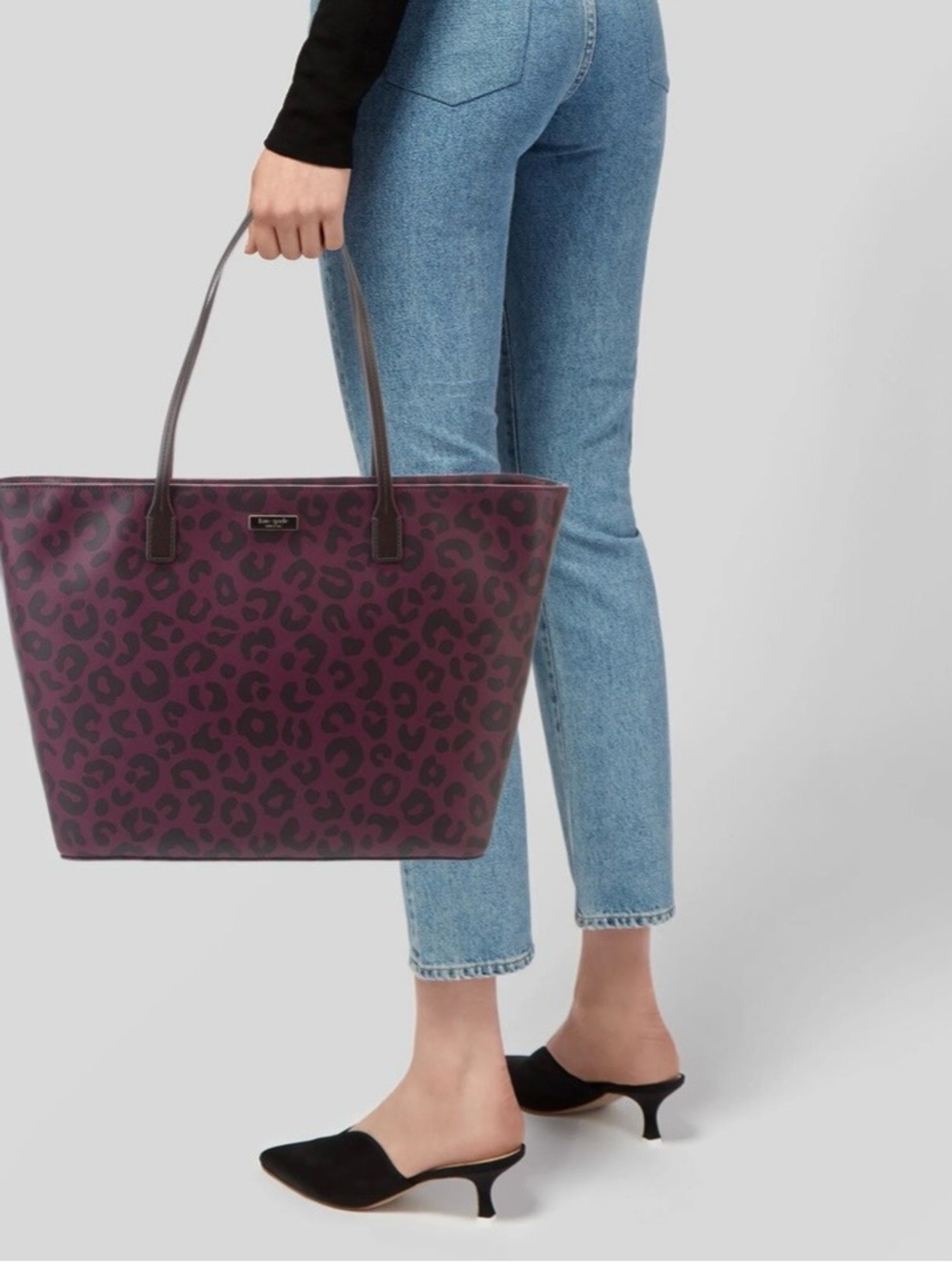 kate spade Burgundy Leopard Print Tote with Brown Straps